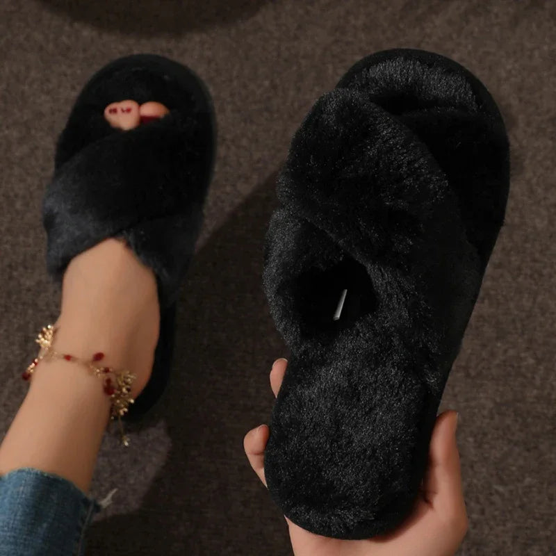 Cross Furry Slippers