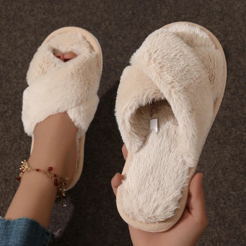 Cross Furry Slippers